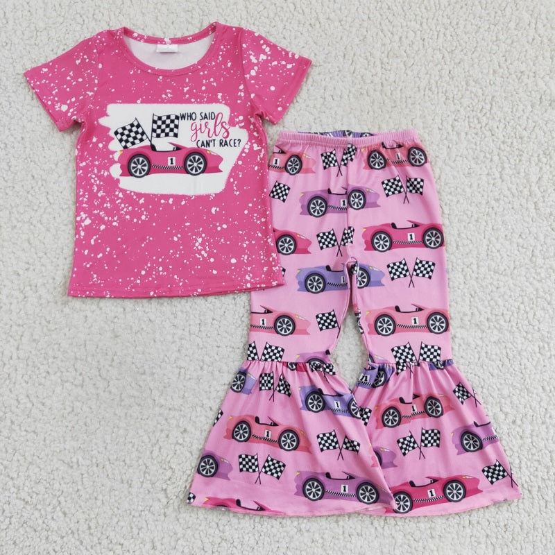 GSPO0318 Baby girls race car pink short-sleeved trousers suit 4.10