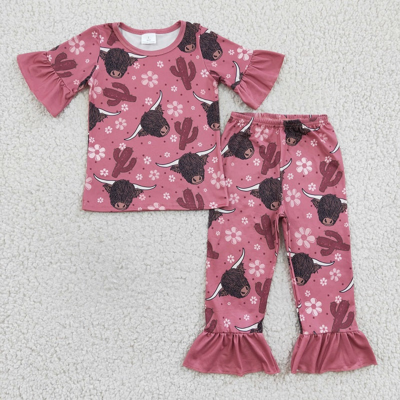 GSPO0326 Girls Alpine Cows Cactus Pajama Set