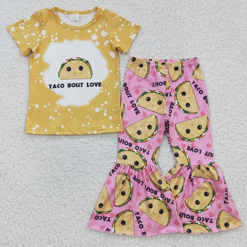 GSPO0347 Baby Girls Taco Bout Love Yellow Short Sleeve Pants Set