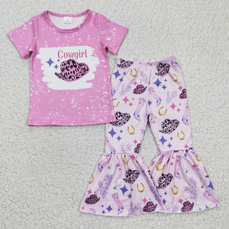 GSPO0349 pink cowgirl hat short sleeved trousers suit