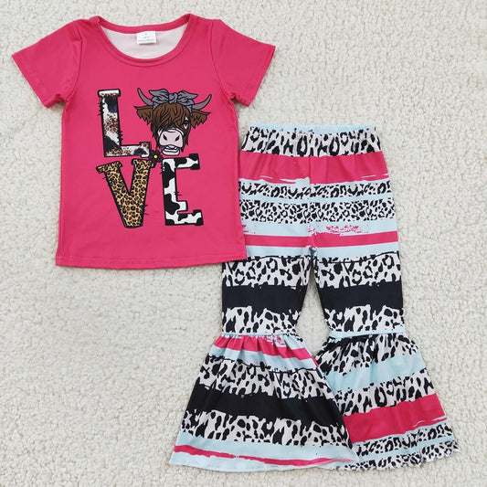 GSPO0371 Girls LOVE alpine cow rose red short-sleeved trousers suit