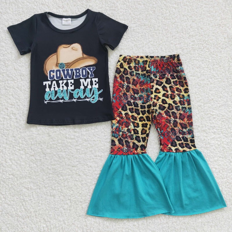 GSPO0373 Girls COWBOY hat black short-sleeved leopard suit