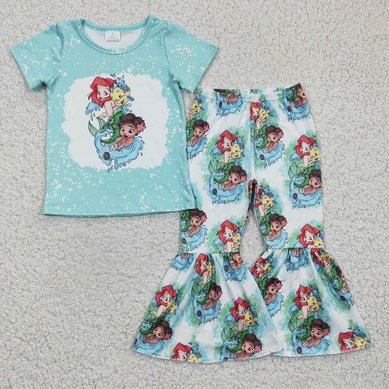 GSPO0393 mermaid cartoon fish bell bottom pants set