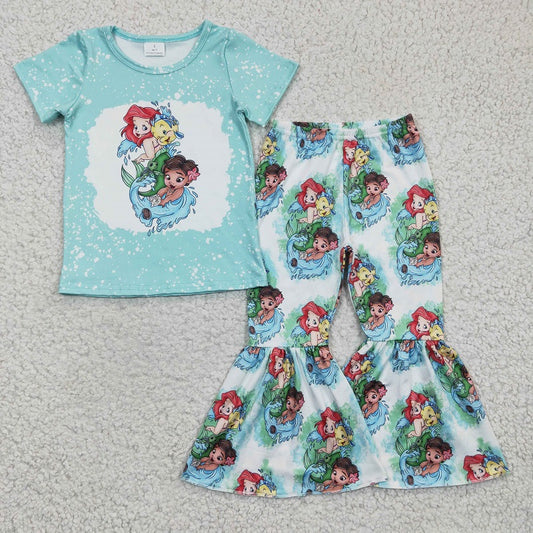 GSPO0393 mermaid cartoon fish bell bottom pants set
