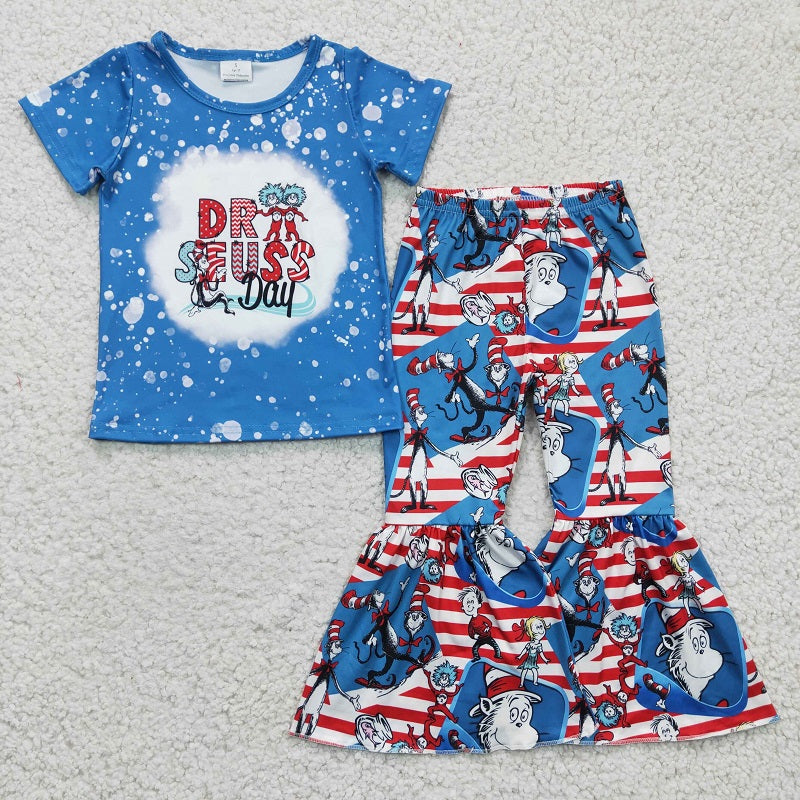 GSPO0406 cat blue short sleeve trouser suit