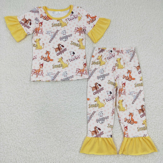 GSPO0423 Girls Animal Short Sleeve Pants Pajama Set