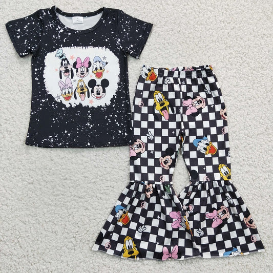 GSPO0445 Baby Girls Cartoon Black Short Sleeve Set