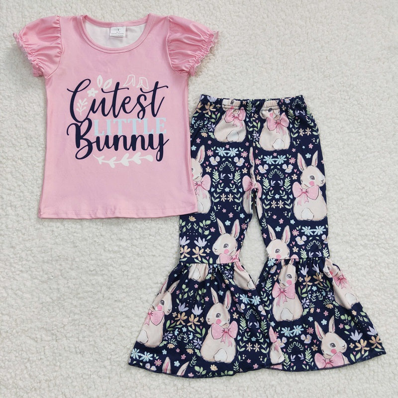 GSPO0461 Girls Bunny Pink Short Sleeve Trouser Suit