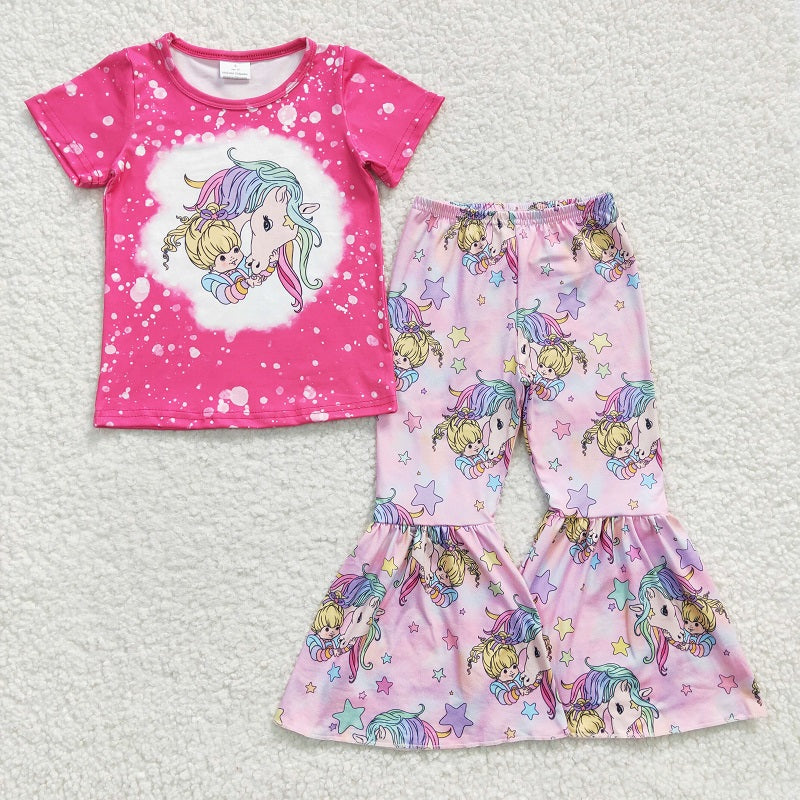 GSPO0465 Baby Girl cartoon little girl rose red short-sleeved trousers suit