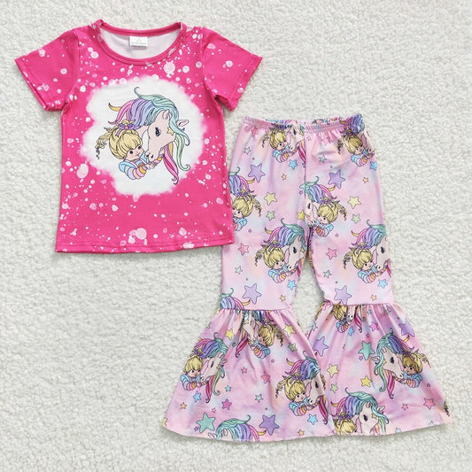 GSPO0465 Baby Girl cartoon little girl rose red short-sleeved trousers suit