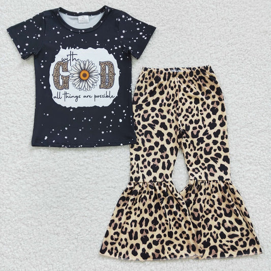 GSPO0478 Girl GOD Little Daisy Short Sleeve Leopard Print Trousers Suit