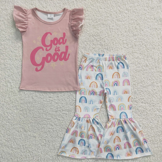 GSPO0479 Baby Girls Rainbow Flying Sleeve Pants Set