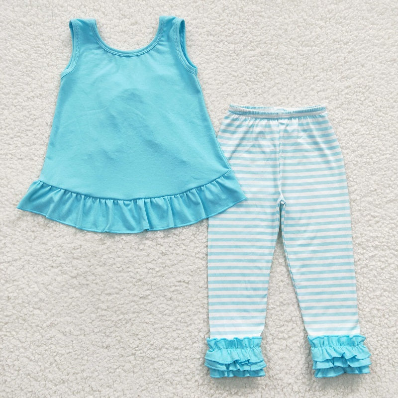 GSPO0504 Baby Girls Green Lace Stripe Tank Top Trouser Set