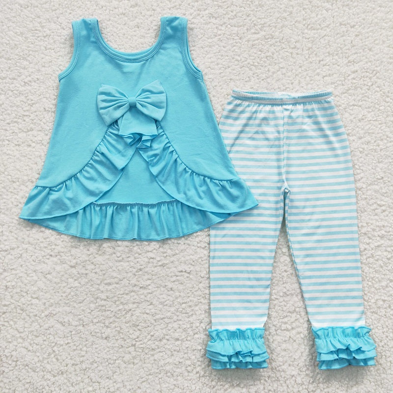 GSPO0504 Baby Girls Green Lace Stripe Tank Top Trouser Set
