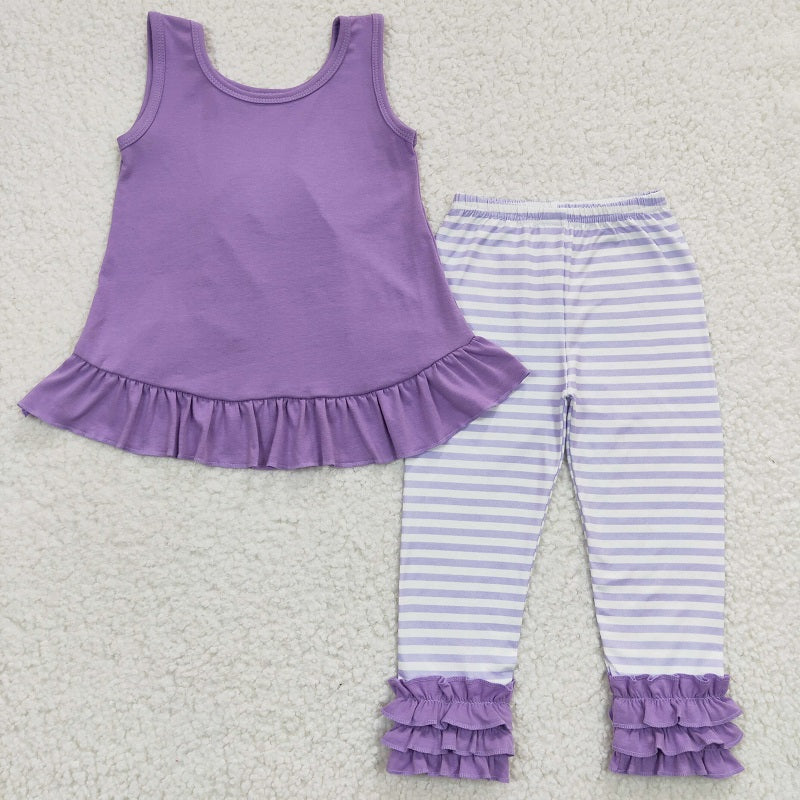 GSPO0506 Baby Girls Purple Lace Stripe Tank Top Trousers Set