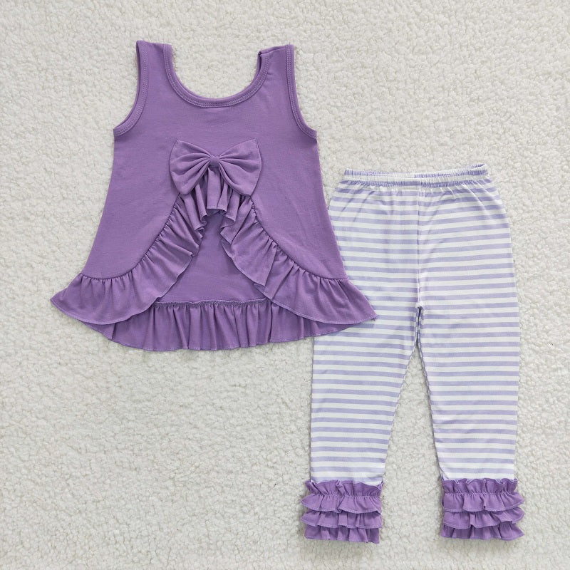 GSPO0506 Baby Girls Purple Lace Stripe Tank Top Trousers Set