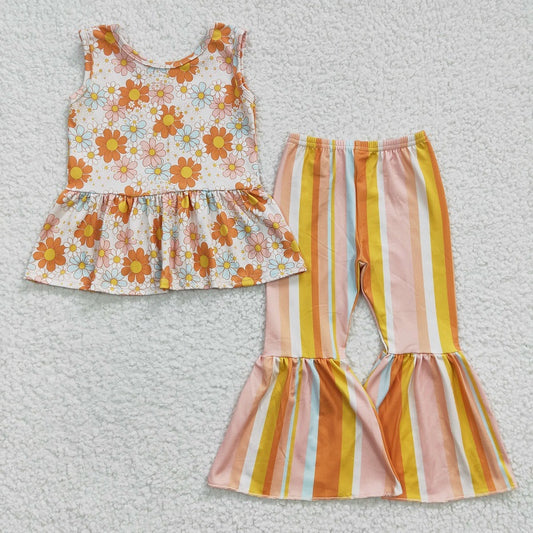 GSPO0508 Baby Girls Sunflower Black Short Sleeve Trouser Set