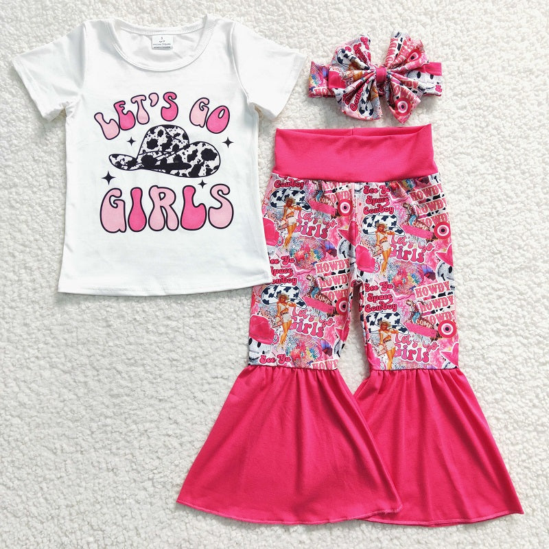 GSPO0511 baby Girls hat short-sleeved rose red trouser suit+bow