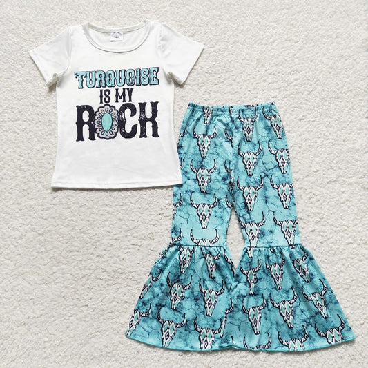 GSPO0545 Baby Girls ROCK Gem Bull Head Short Sleeve Pants Set