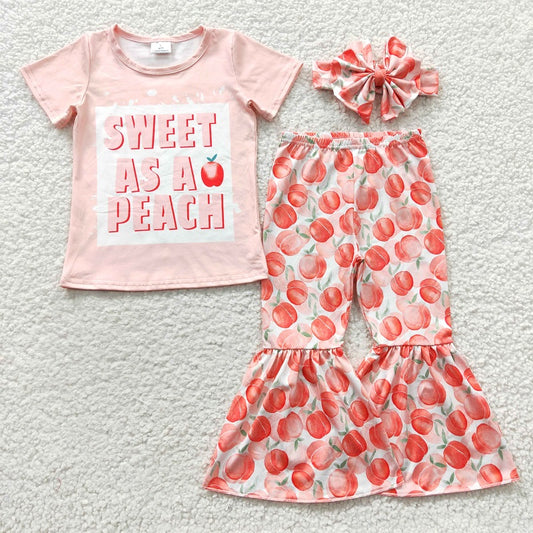 GSPO0569 SWEET peach pink short-sleeved trouser suit + bow