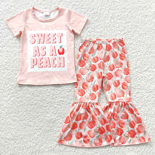 GSPO0569 Baby Girls SWEET peach pink short-sleeved trouser suit