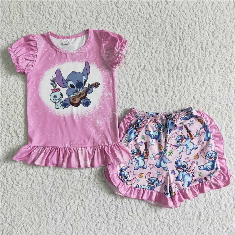 GSSO0015 Interstellar Pink Short Sleeve Pleated Puff Sleeve Suit