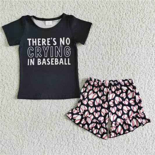 GSSO0023 Black Baseball Short Sleeve Shorts Set