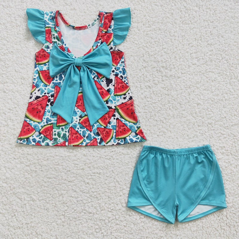 GSSO0137 Baby Girls Watermelon Blue Flying Sleeve Shorts Set