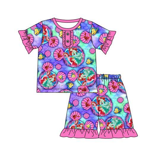 GSSO0152  Girl Fish Purple Short Sleeve Shorts Set