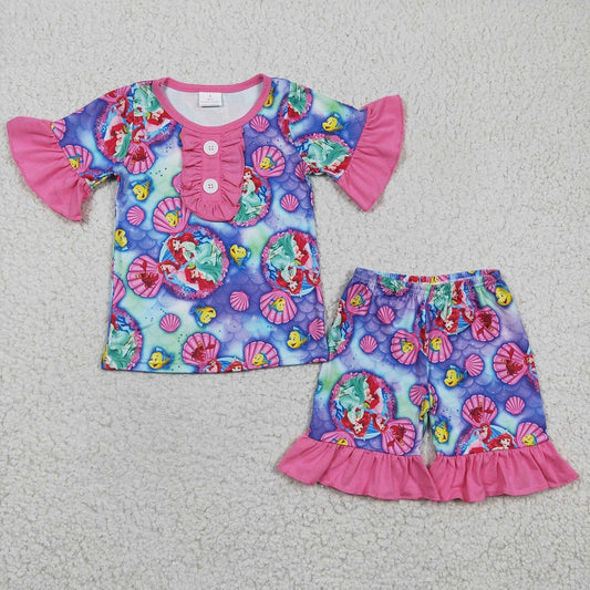 GSSO0152  Girl Fish Purple Short Sleeve Shorts Set