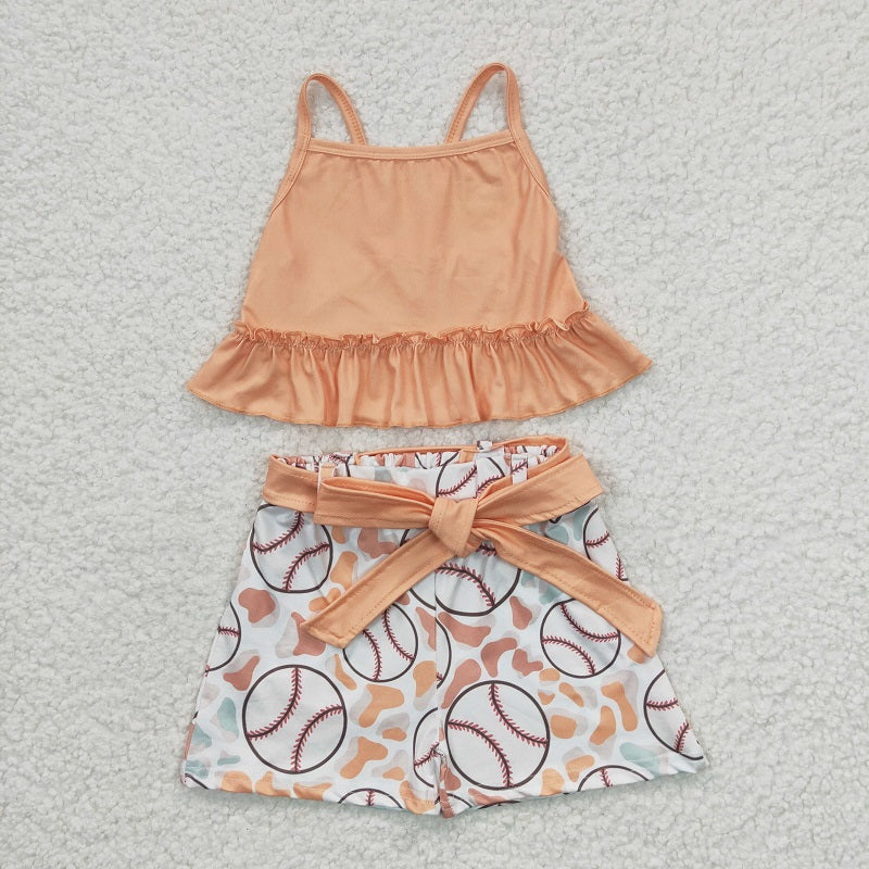 GSSO0172 Baby Girls Baseball Orange Tank Top Short Set