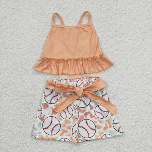 GSSO0172 Baby Girls Baseball Orange Tank Top Short Set