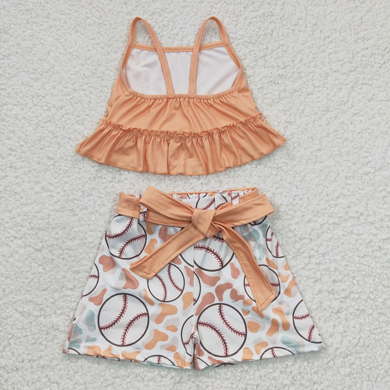 GSSO0172 Baby Girls Baseball Orange Tank Top Short Set