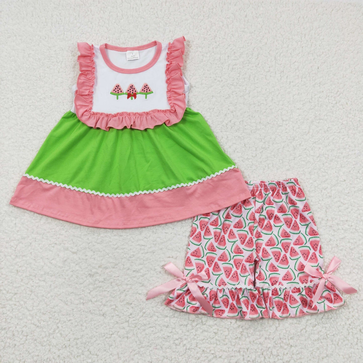 GSSO0179 kids clothes girls watermelon embroidery girl summer outfits