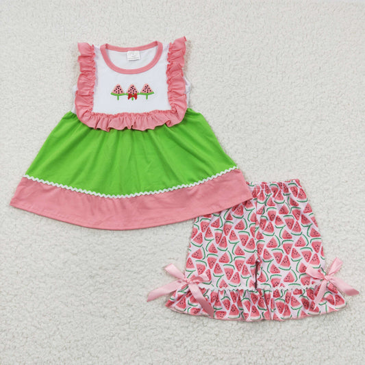 GSSO0179 kids clothes girls watermelon embroidery girl summer outfits
