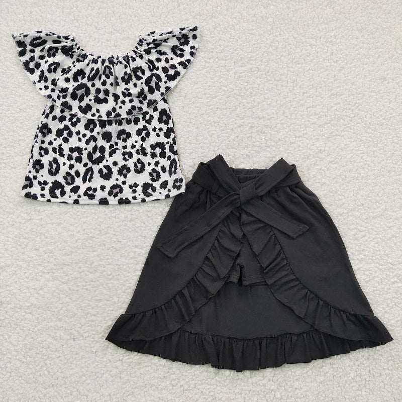 GSSO0183 Baby Girls black and white leopard print one-shoulder culottes suit