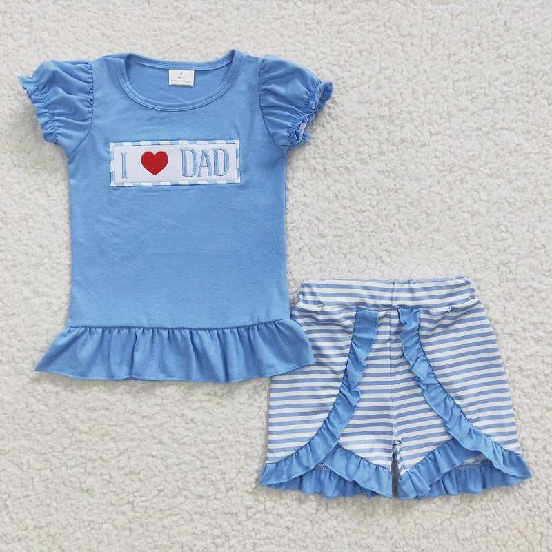 GSSO0187 Baby Girl Love DAD Blue Short Sleeve Shorts Set