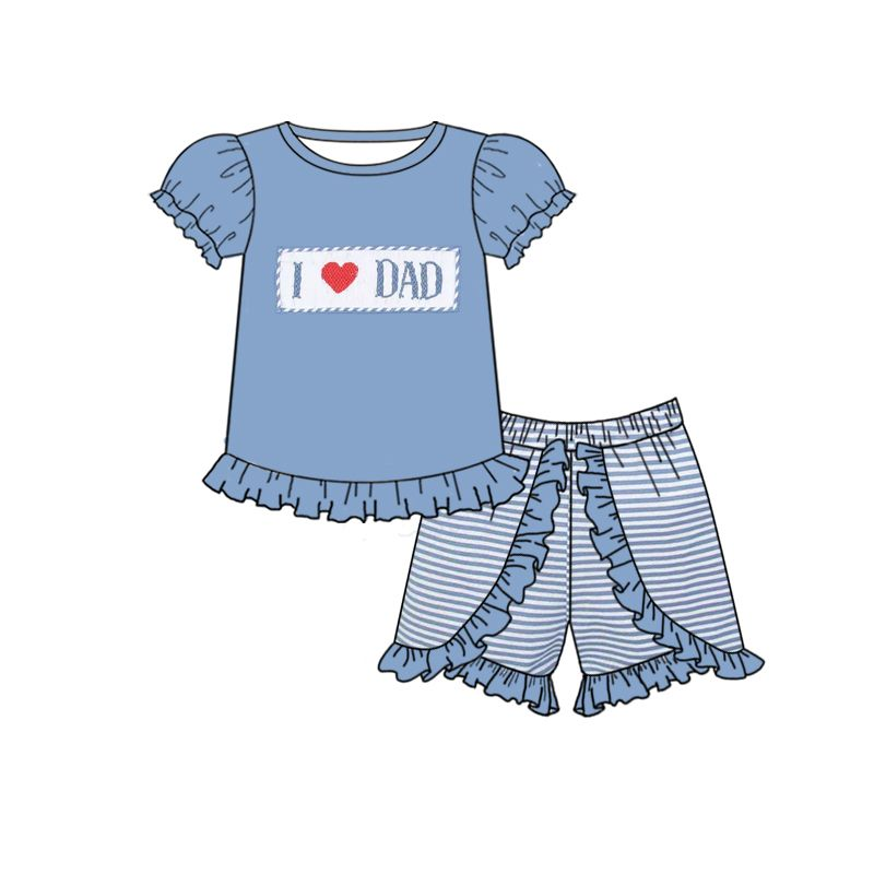 GSSO0187 Baby Girl Love DAD Blue Short Sleeve Shorts Set