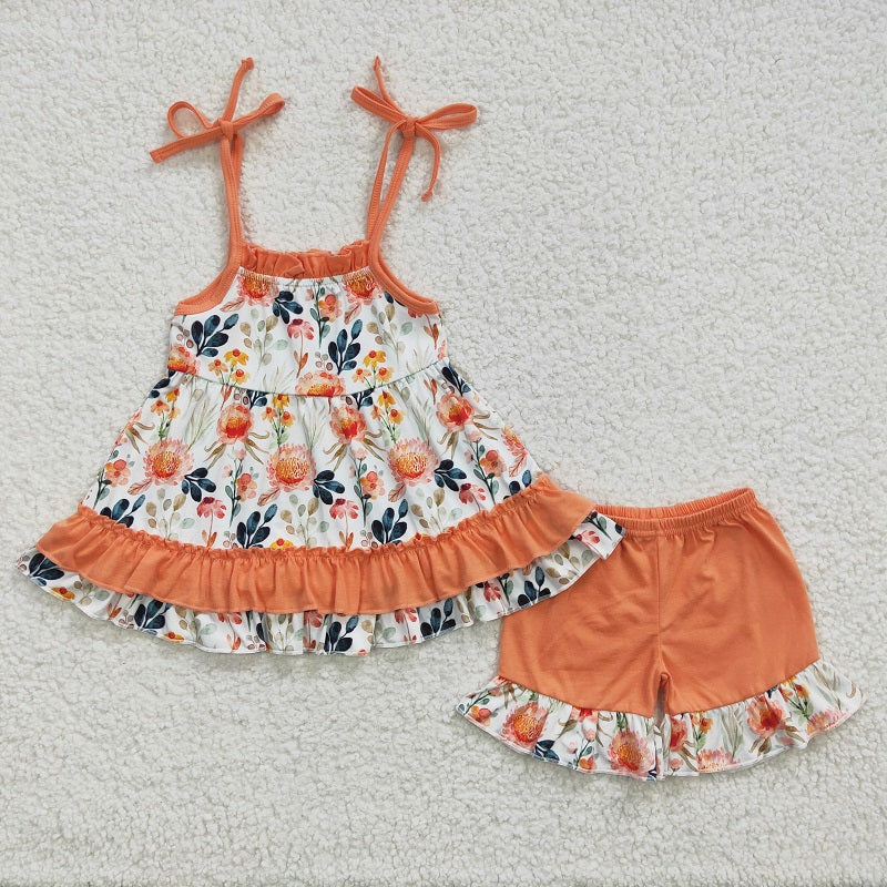 GSSO0194 Baby Girls Orange Flowers Camisole Set