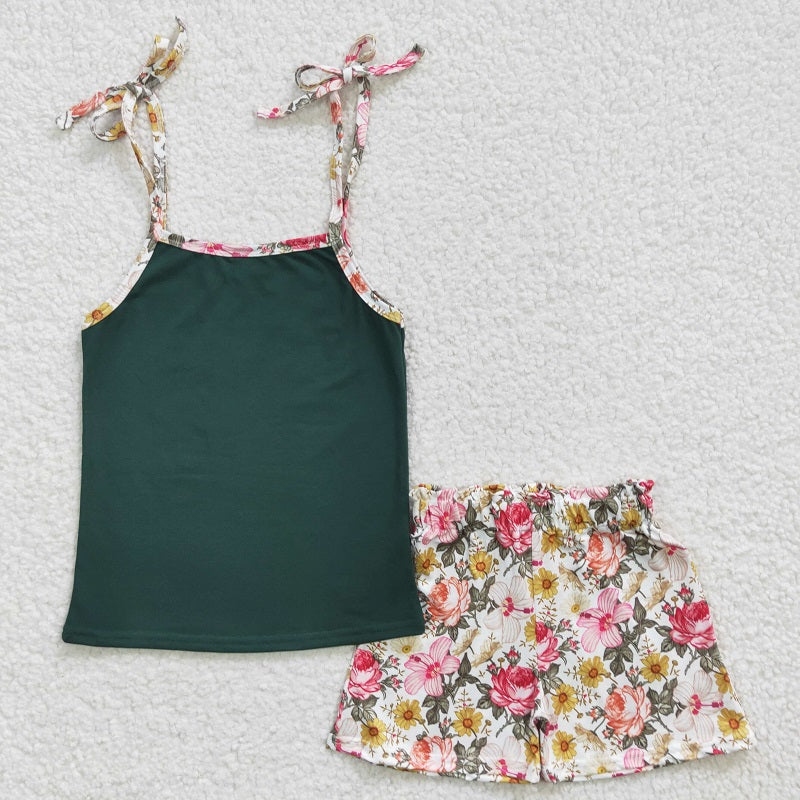 GSSO0217 Baby Girl Suspender Floral Shorts Set