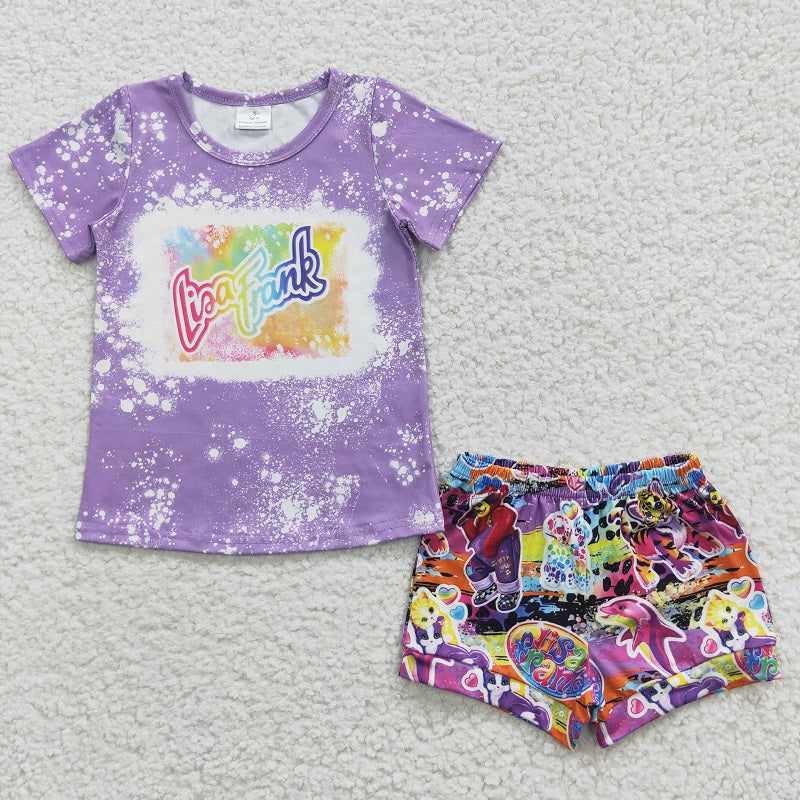 GSSO0227 Girls L F Purple Short Sleeve Shorts Set