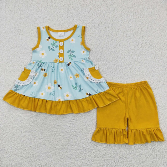 GSSO0242 Flower Bee Pocket Sleeveless Short Set