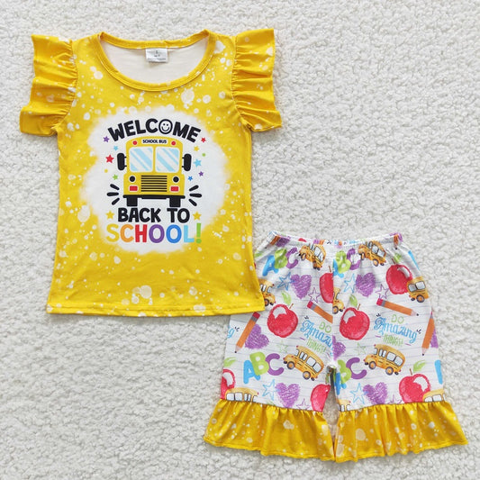 GSSO0284 Baby Girls Back to School Car Short Sleeve Shorts Set
