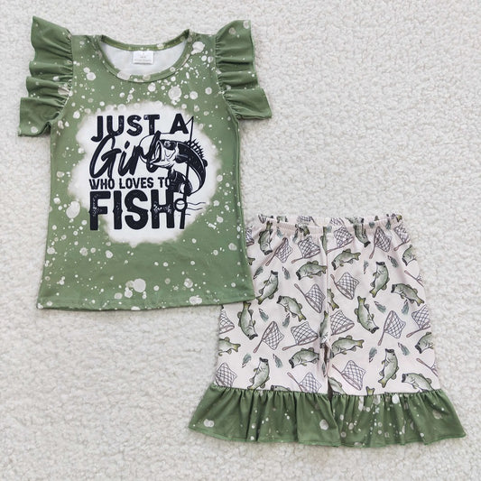 1 Baby Girls FISH Fishing Green Short Sleeve Shorts Set GSSO0295