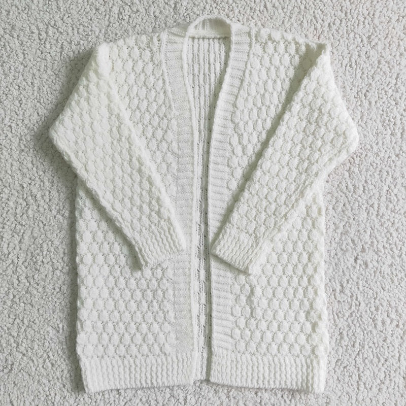 GT0007 Girls White Sweater Long Sleeve Jacket