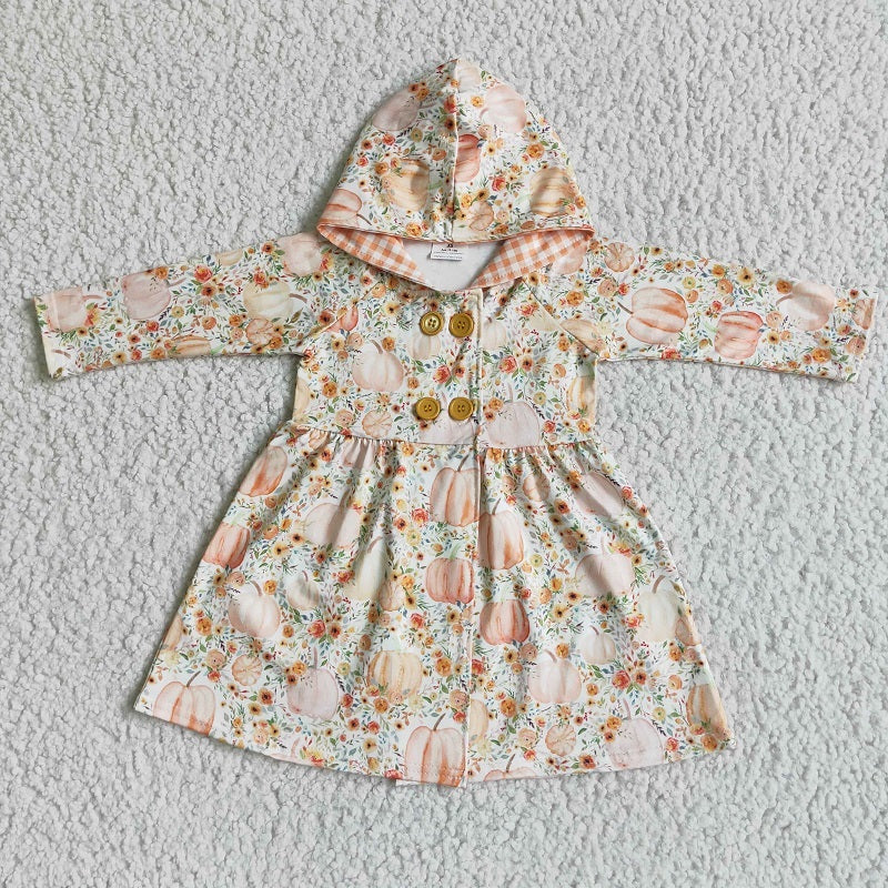 GT0008 Girls Autumn Pumpkin Blossom Hooded Long Sleeve Jacket