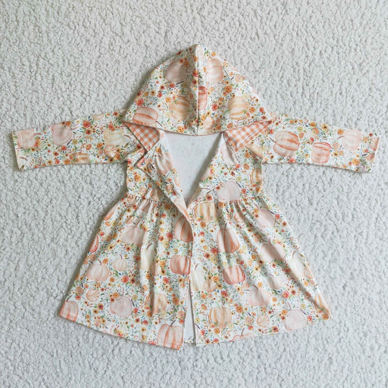 GT0008 Girls Autumn Pumpkin Blossom Hooded Long Sleeve Jacket