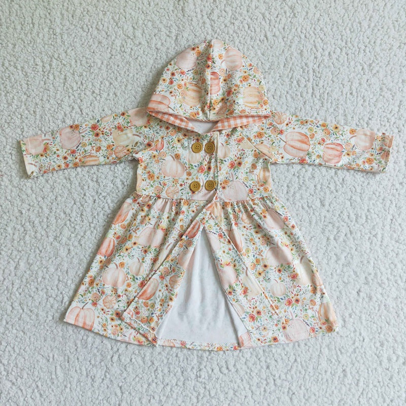 GT0008 Girls Autumn Pumpkin Blossom Hooded Long Sleeve Jacket