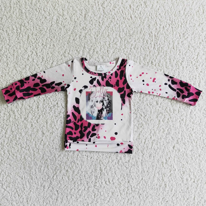 GT0010 Girls Rose Red Leopard Print Long Sleeve Top D 1027