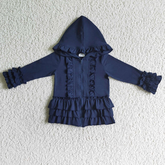 GT0013 NAVY COTTON LONG SLEEVE RUFFLE COAT